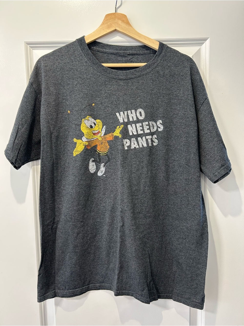 Women's Charcoal Graphic Short Sleeve Tee - 'Who Needs Pants'